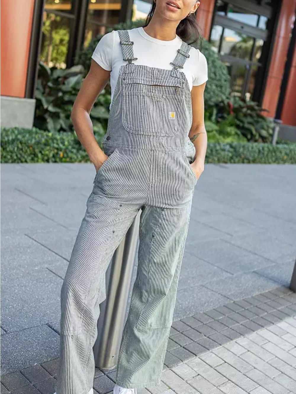 Carhartt Women’s Gray Pinstriped Cotton Overalls